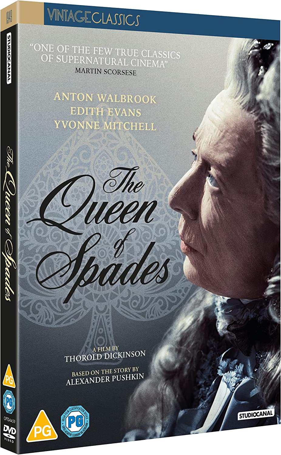 DVD case for "The Queen of Spades" with a man in 18th-century attire.