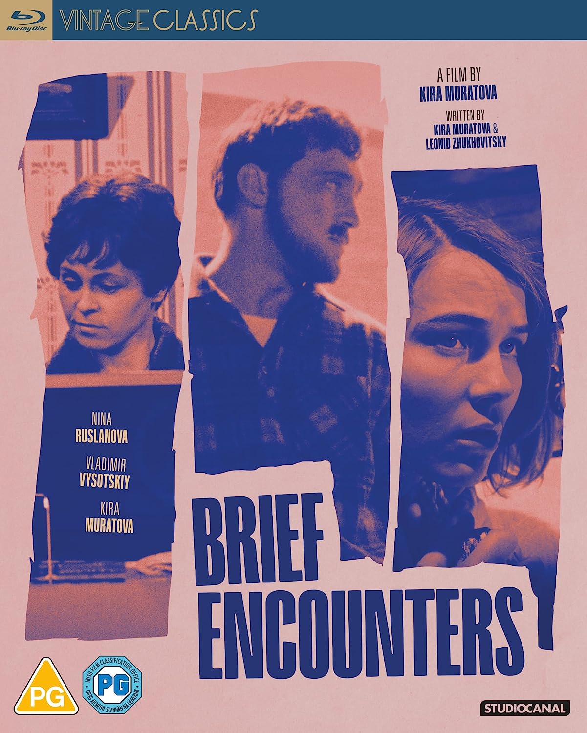 "Blu-ray cover with torn images of three people's faces and 'Brief Encounters' title."