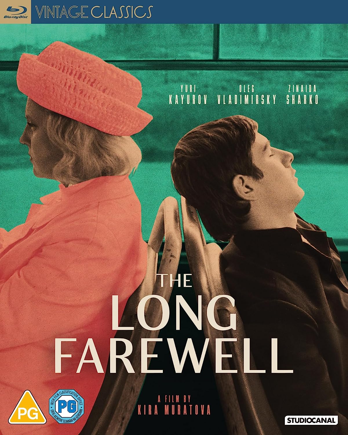 "Blu-ray cover of 'The Long Farewell' featuring a man and woman in vintage attire."