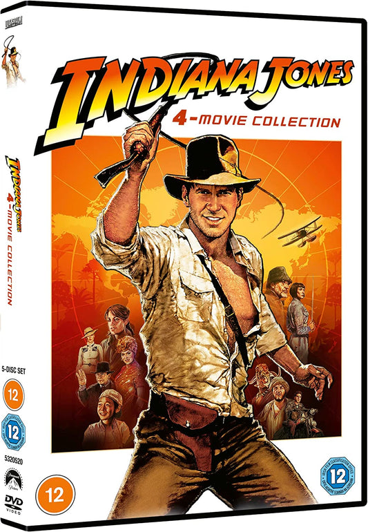 "Indiana Jones DVD case featuring the character holding a whip, with other characters."