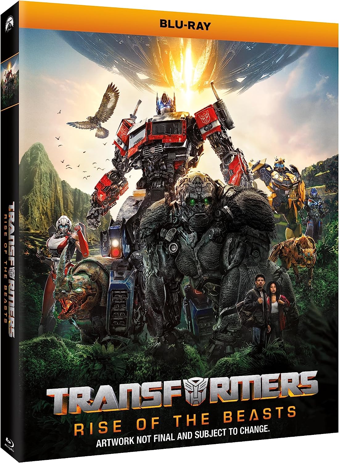 "Transformers: Rise of the Beasts" Blu-ray case featuring robots and humans in a jungle.