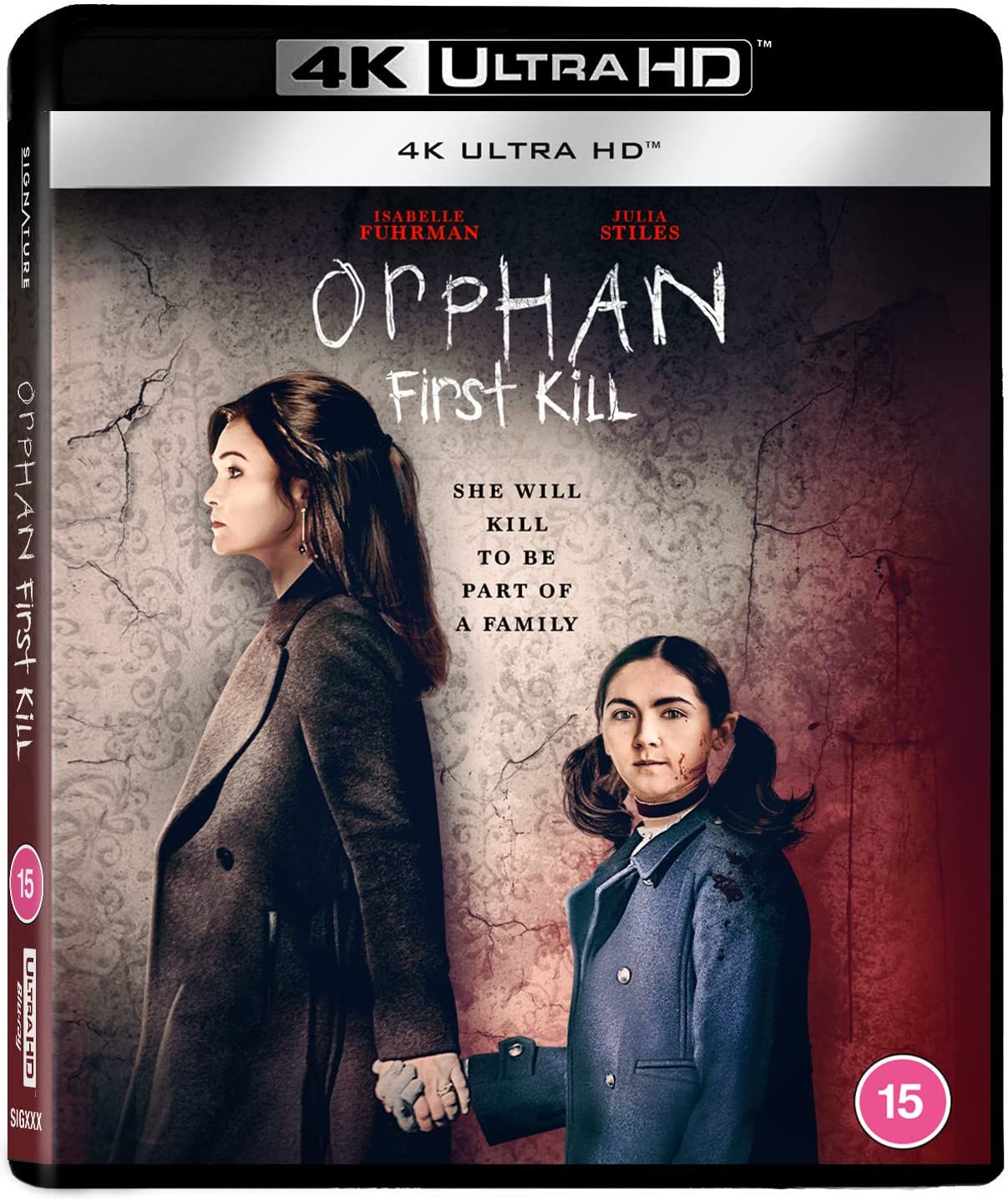 "Blu-ray case for 'Orphan: First Kill' with two women holding hands on the cover."