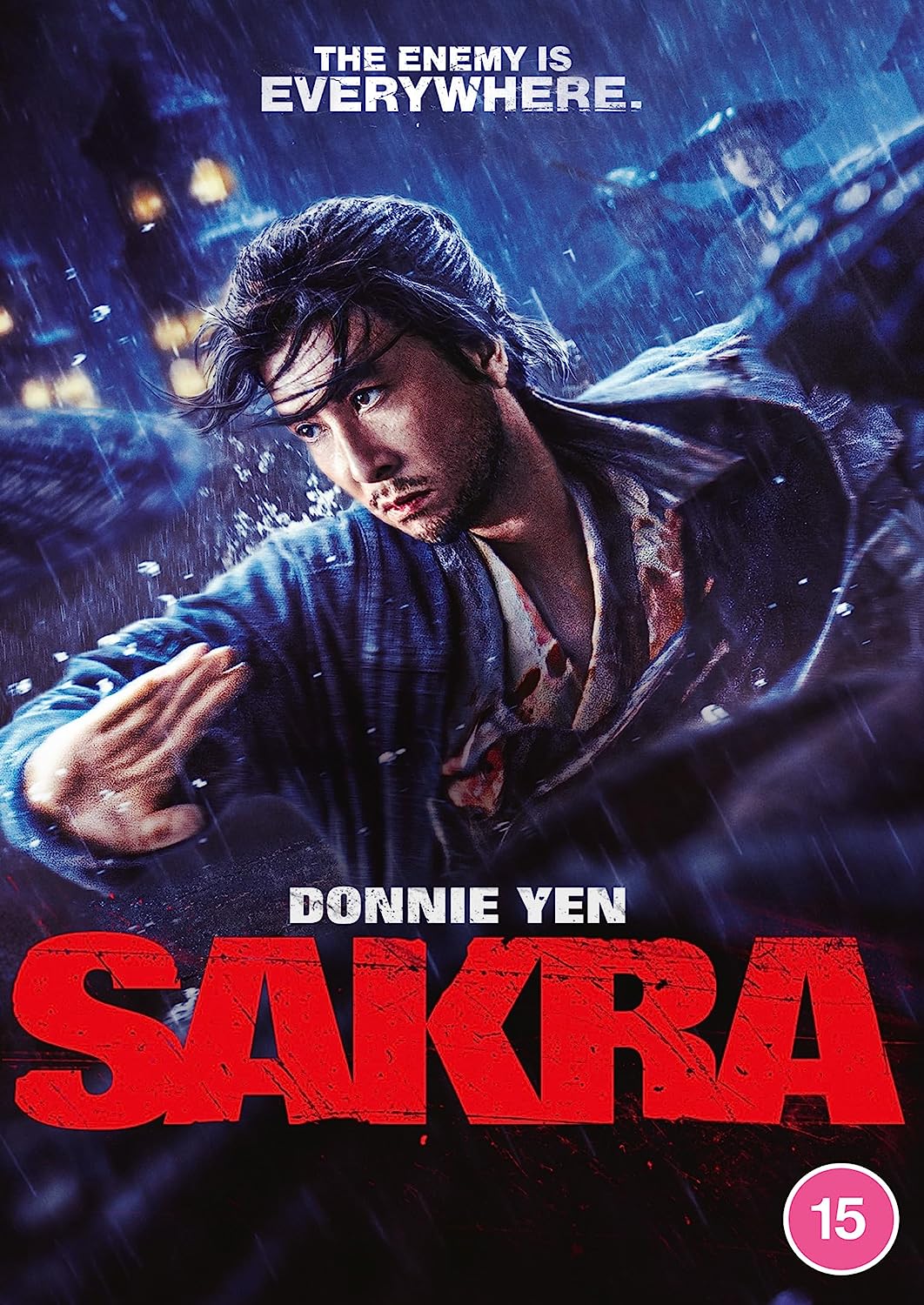 "Sakra DVD cover featuring Donnie Yen in a fighting stance with red title."