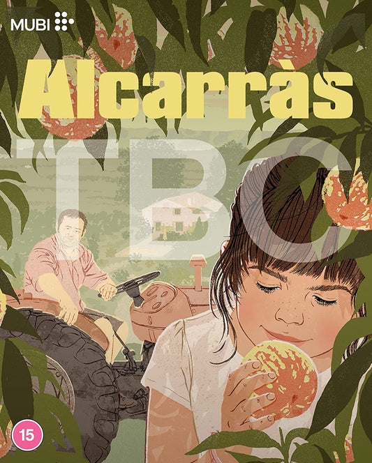 The image depicts a Blu-ray cover for "Alcarràs" with a girl holding an orange.