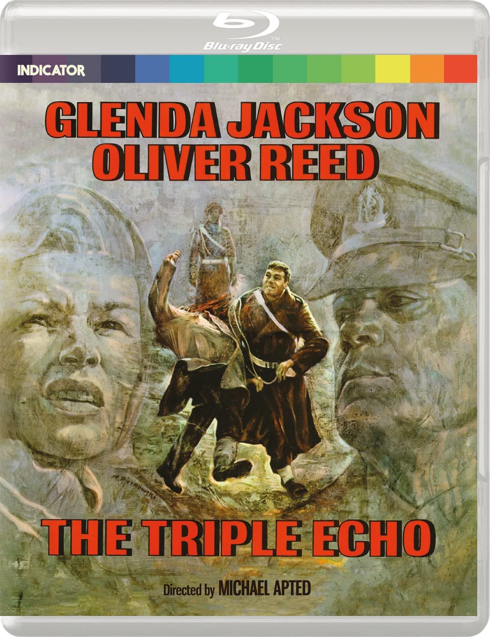 "Blu-ray case with cover art featuring a man in military attire and three faces."