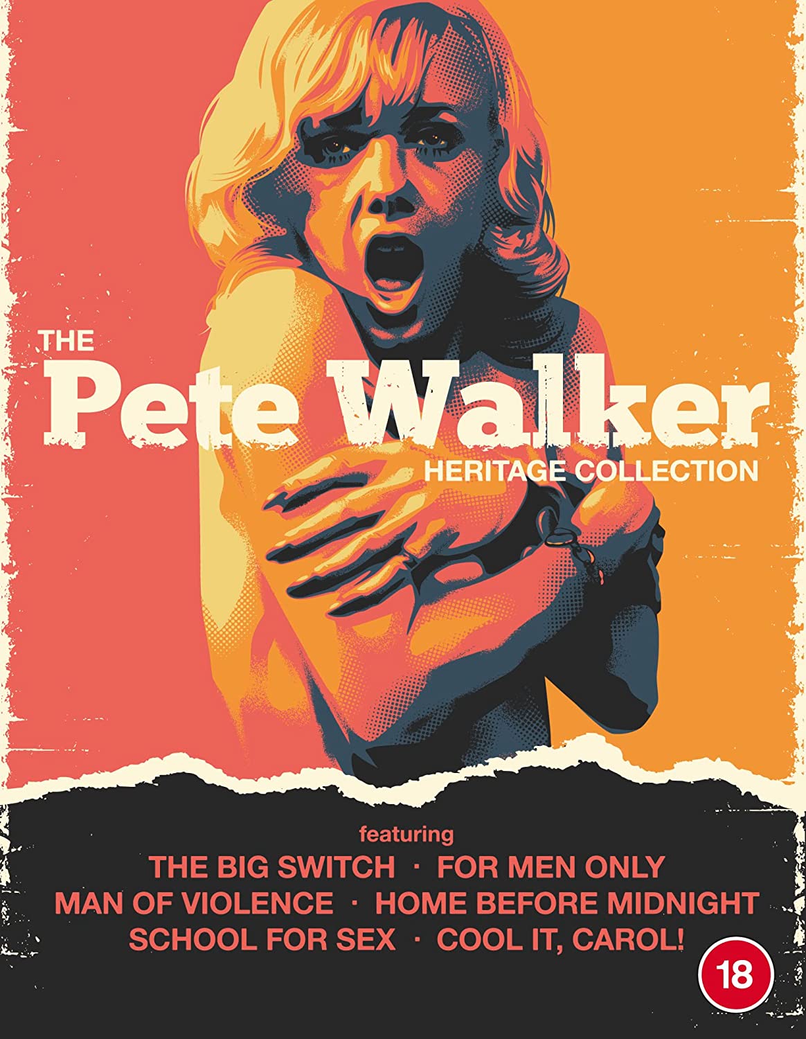 "Blu-ray cover art featuring a frightened blonde woman against an orange background."