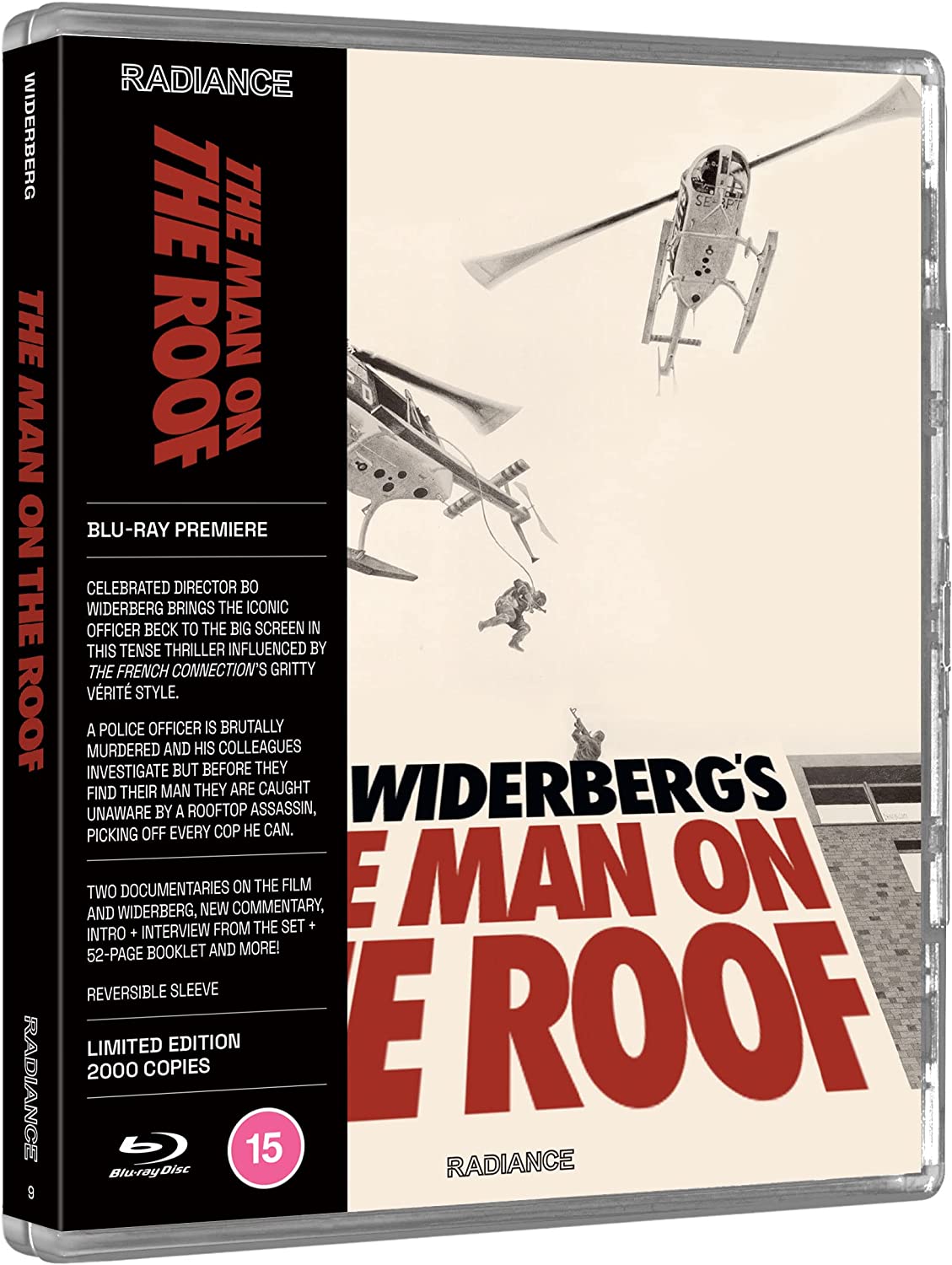 "Blu-ray case cover with black and white image of helicopters and a man being lowered."