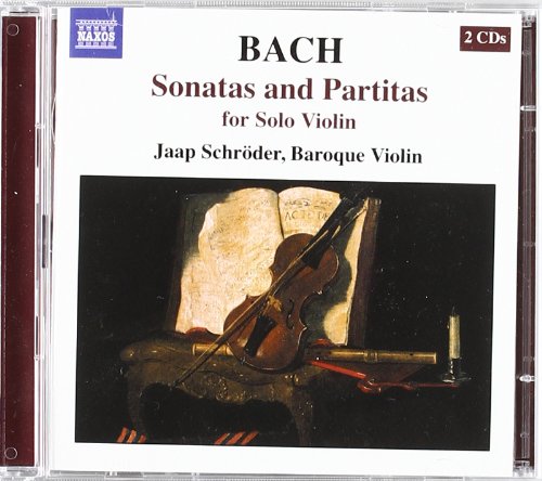 CD case cover featuring a violin, bow, and music, with "Bach Sonatas and Partitas" text.