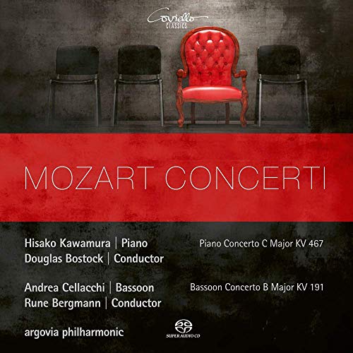 A CD cover featuring a red chair and text "Mozart Concerti" on a dark background.