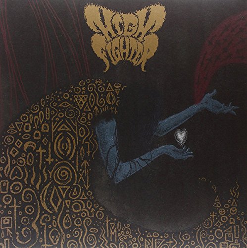 "Album cover featuring a person holding a heart, with intricate patterns and dark background."