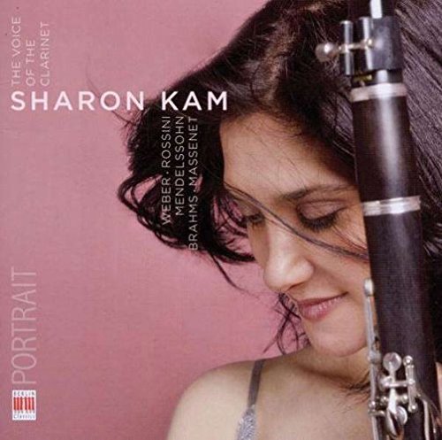 CD cover with a woman holding a clarinet, pink background, white text.
