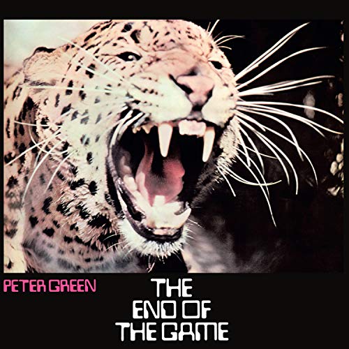 "Album cover featuring a snarling leopard's face with 'Peter Green' and 'The End of the Game'."