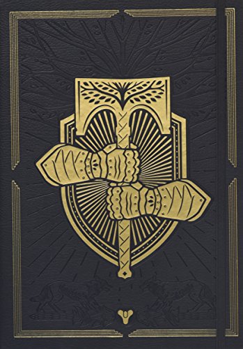 "Destiny Rise of Iron hardcover sketchbook with gold emblem on black cover."