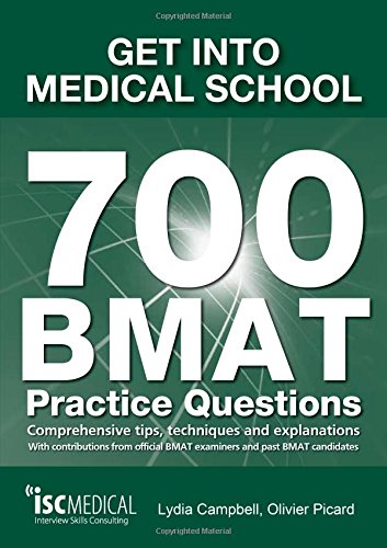 "Green book cover with white text, titled '700 BMAT Practice Questions' with authors' names."