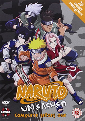 DVD cover for "Naruto Unleashed" featuring five anime characters in dynamic poses.