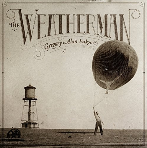Sepia-toned album cover with a man holding a balloon, near a water tower.