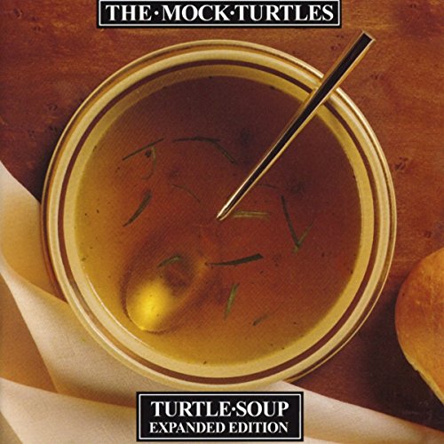 "CD cover featuring a bowl of soup with a spoon, on a wooden table."