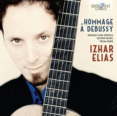 "CD cover featuring a man holding a guitar with text 'Hommage a Debussy' and 'Izhar Elias'."