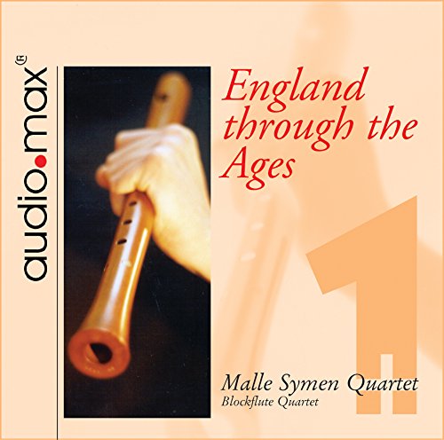"CD cover with hand holding recorder, 'England through the Ages' title, and '1' number."