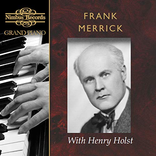 "CD cover with a black-and-white portrait of Frank Merrick and piano keys."