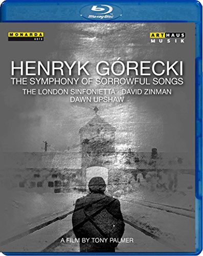 Blue-ray case cover with black and white image of a person on train tracks.