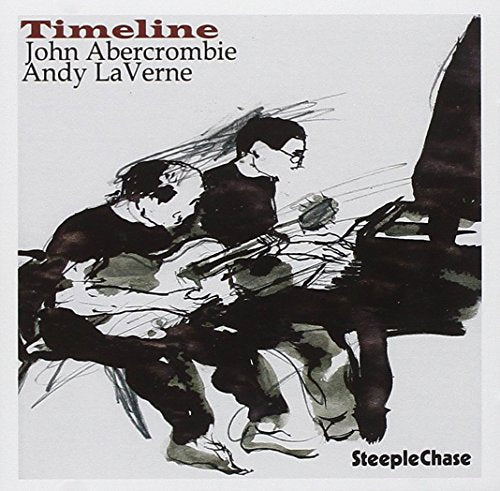 Album cover with sketch of two musicians playing instruments, titled "Timeline" by John Abercrombie.
