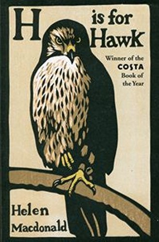 "H is for Hawk" book cover featuring a hawk perched on a branch.