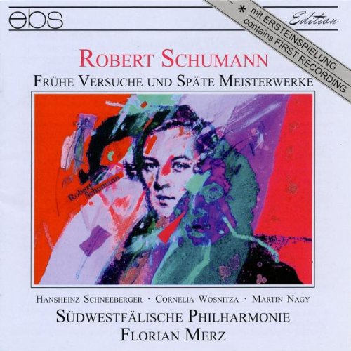 A CD cover featuring an abstract portrait of Robert Schumann on a red background.