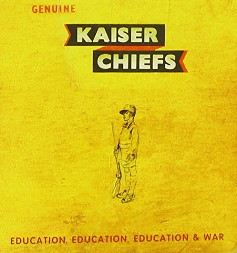 "Kaiser Chiefs album cover with yellow background, soldier illustration, and bold text."