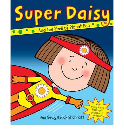 "Children's book cover featuring a cartoon girl in a superhero costume flying."
