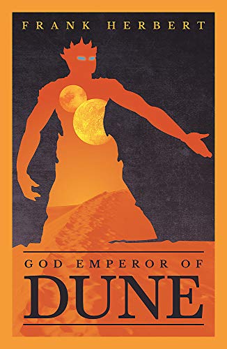 "Book cover with orange-toned figure and double suns on a black background."