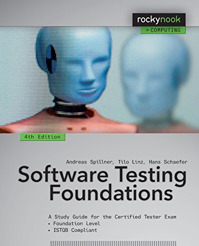 "Book cover with blue mannequin heads and title 'Software Testing Foundations' in black text."
