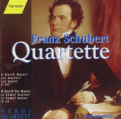 "CD cover featuring a portrait of Franz Schubert with text overlay."