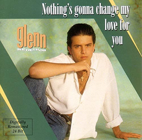 Glenn Medeiros' album cover with a man sitting, wearing a white shirt and jeans.