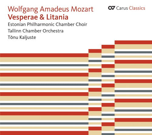 Mozart CD cover featuring red, beige, and blue horizontal stripes on a white background.