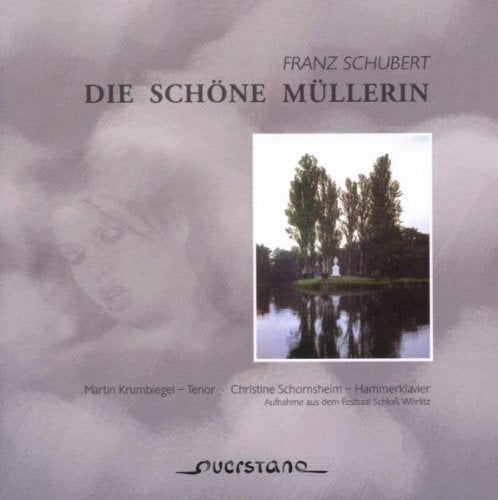 "CD cover with a serene lake scene and gray cloudy background."