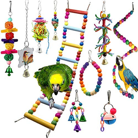 Motorjesus - SONYANG 10 Pcs Bird Swing Chewing Toys Bird Perches Bird Toys Parrots Mirrors for Love Birds Budgie Macaws Cockatiels Parakeets African Grey Parrot Finches Lorikeets and Other Large Medium Small Birds [VINYL]