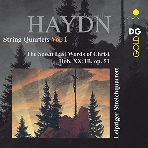 "CD cover with mountain landscape, trees, and text 'Haydn String Quartets Vol: 1'."
