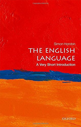 "The English Language: A Very Short Introduction" book cover with red, blue, and orange design.