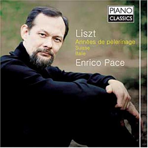 Man in black shirt on CD cover with "Piano Classics" logo and text "Enrico Pace".