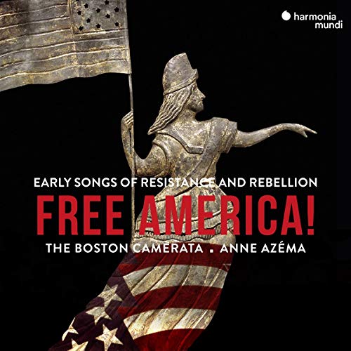 "CD cover with a statue holding an American flag, black background, red and white text."