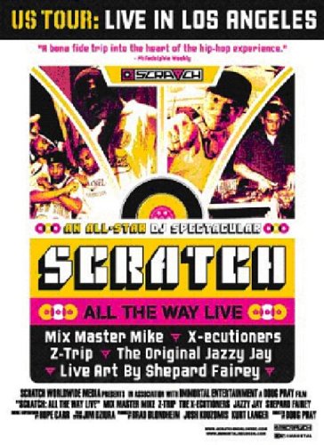 "Image of a DVD cover featuring a colorful poster for 'Scratch: All The Way Live'."