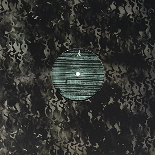 Vinyl record with a camouflage pattern and a label featuring horizontal lines.