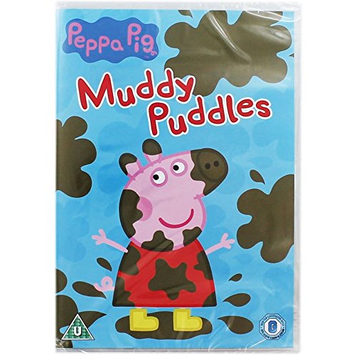 "Peppa Pig DVD case featuring cartoon pig in muddy puddles on a blue background."