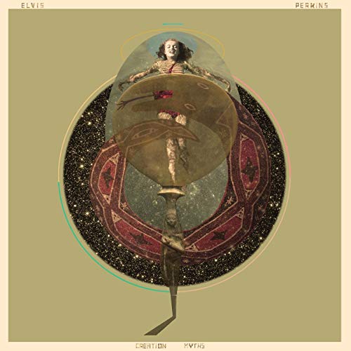 "Album cover with surreal, layered image of a person inside a goblet on beige background."