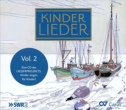 "Kinder Lieder Vol. 2" CD cover featuring boats and seagulls in icy waters.