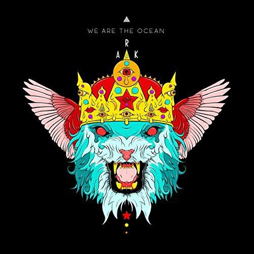 A lion's head with wings and crown on a black album cover.