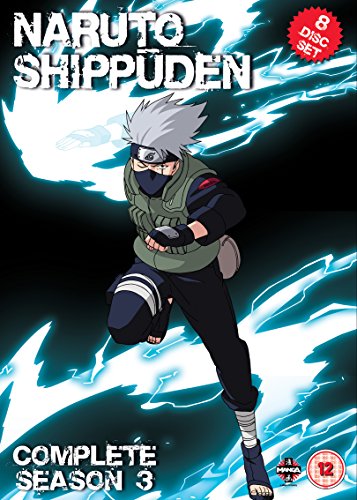 DVD cover for "Naruto Shippuden Complete Season 3" featuring an anime character in action pose.