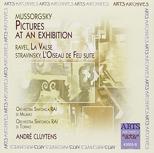 "CD cover with abstract artwork, text listing classical music compositions and conductor's name."