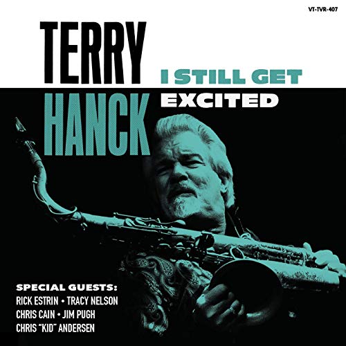 "Terry Hanck's album cover featuring a man holding a saxophone against a black background."